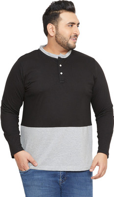 bigbanana Colorblock Men Henley Neck Black T-Shirt