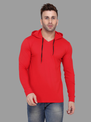 Money Leaf Solid Men Hooded Neck Red T-Shirt