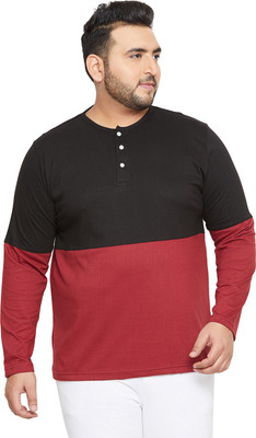 bigbanana Colorblock Men Henley Neck Black T-Shirt