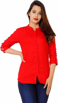 PRADEE Casual Solid Women Red Top
