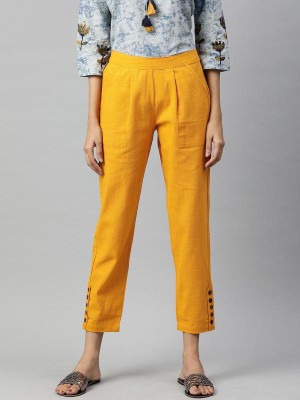 INCOTTONS Cotton Flex Ankle Length Trouser PantsPencil Pants for Women  Dark Yellow