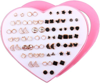 Paola Golden And White & Black Colour Deginer Different Fashion Look Set of 36 Earrings for Women And Girl. Alloy Stud Earring