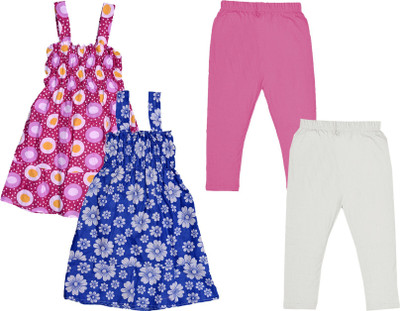 IndiWeaves Girls Casual Capri Dress(White, Blue, Pink)