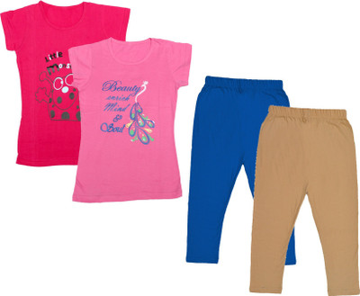 Indistar Girls Casual Capri T-shirt(Maroon, Blue, Pink)