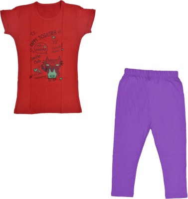 IndiWeaves Girls Casual Capri T-shirt(Purple, Maroon)