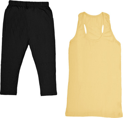 KAVYA Girls Casual Top Capri(Black, Yellow)