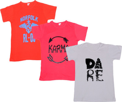 KAVYA Boys Printed Polycotton Regular T Shirt(Multicolor, Pack of 3)