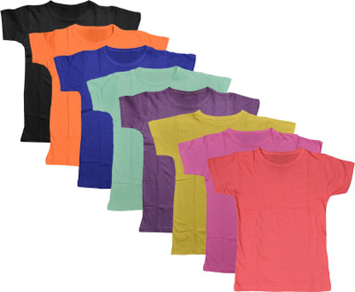 KAVYA Boys Solid Polycotton Regular T Shirt(Multicolor, Pack of 8)