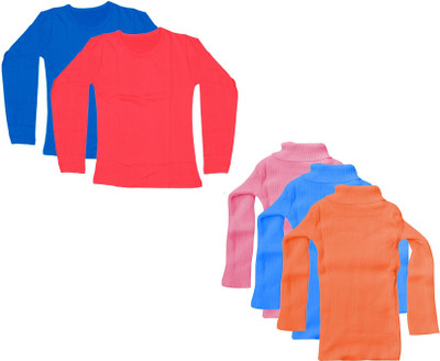 IndiWeaves Girls Casual Wool Blend Woollen Top(Multicolor, Pack of 5)