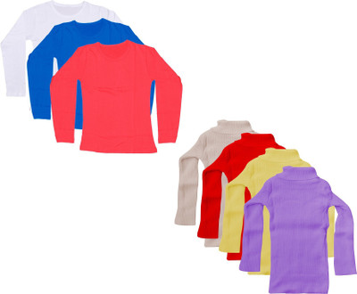 IndiWeaves Girls Casual Wool Blend Woollen Top(Multicolor, Pack of 7)