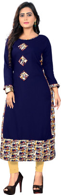 VBUYZ Women Solid Straight Kurta(Blue)