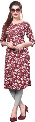 HIVA TRENDZ Women Printed Straight Kurta(Maroon)