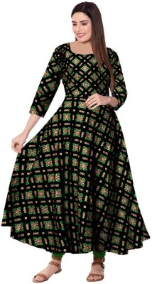 Khushi Print Women Printed Gown Kurta(Green)