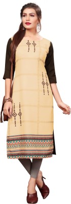 New Ethnic 4 You Women Printed Straight Kurta(Brown, Beige)