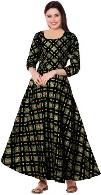 Khushi Print Women Printed Anarkali Kurta(Green)