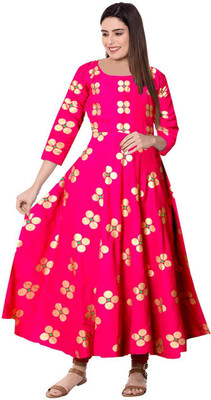 SILVER ORGANISATION Women Printed Anarkali Kurta(Pink)