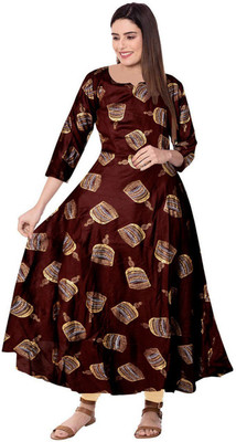 SILVER ORGANISATION Women Printed A-line Kurta(Brown)