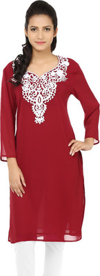 Anekaant Women Solid Straight Kurta(Maroon)