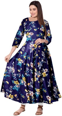 Trendy Fab Women Floral Print A-line Kurta(Dark Blue)