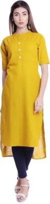 FEBIA Women Self Design High Low Kurta(Yellow)