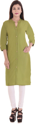 THE PEPINO Women Solid Frontslit Kurta(Dark Green)
