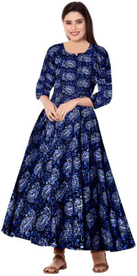 Khushi Print Women Printed Anarkali Kurta(Dark Blue)