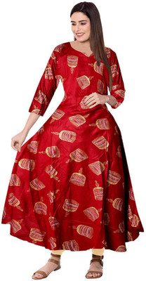 SILVER ORGANISATION Women Printed A-line Kurta(Maroon)