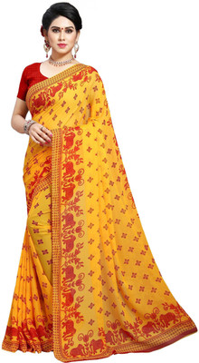 Anand Sarees Paisley, Animal Print Daily Wear Georgette Saree(Yellow)