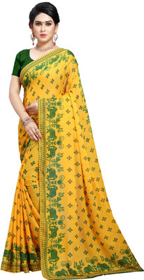 ANAND Printed Daily Wear Georgette Saree(Green, Yellow)