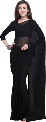 kashvi sarees Self Design Bollywood Georgette Saree(Black)