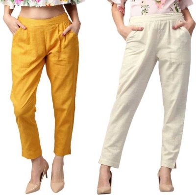 SVK Etail Regular Fit Women White, Yellow Trousers