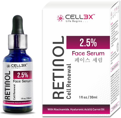 CELL3X Retinol 2.5% Cell Renewal Face Serum with Niacinamide, Hyaluronic Acid & Carrot Oil.(30 ml)