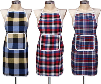 ShopGlobal Cotton Home Use Apron - Free Size(Multicolor, Pack of 3)