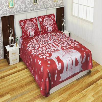 E ELMA Cotton Double Flat 120 TC Printed Bedsheet(Pack of 1, Multicolor)