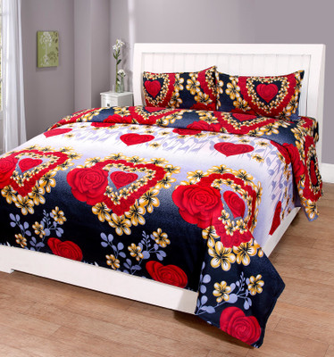PURVI FABRIC 120 TC Cotton Double Printed Flat Bedsheet(Pack of 1, White)