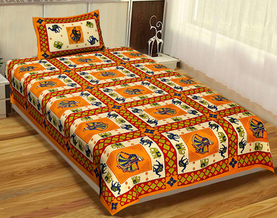 UNIQCHOICE 120 TC Cotton Single Printed Flat Bedsheet(Pack of 1, Yellow)