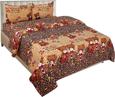 Swiss Hub 120 TC Cotton Double Printed Flat Bedsheet(Pack of 1, Brown)