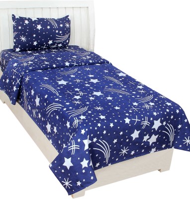 BSB Trendz 140 TC Polycotton Single Abstract Fitted & Flat Bedsheet(Pack of 1, Blue)