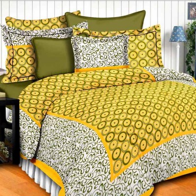 Aadhira Interio 144 TC Cotton Double Printed Flat Bedsheet(Pack of 1, Yellow)