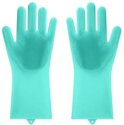 TABARET Reusable Rubber Household Safety Wash Scrubber Heat Resistant Kitchen Gloves for Dish washing, Cleaning, Gardening hand gloves for kitchen Wet and Dry Glove Set(Free Size Pack of 2)