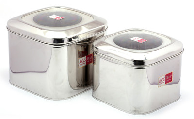 KCL Steel Grocery Container  - 2.5 L, 1.5 L(Pack of 2, Silver)