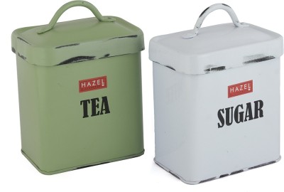 HAZEL Cast Iron Tea Coffee & Sugar Container  - 1150 ml(Pack of 2, White, Green)