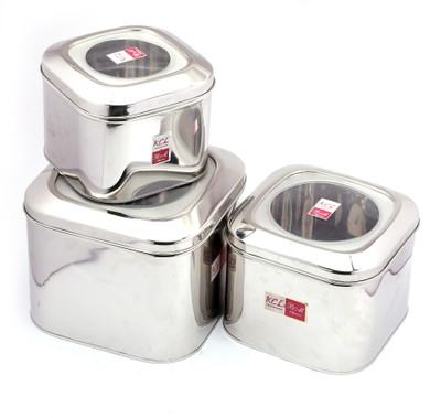 KCL Steel Grocery Container  - 4.5 L, 2.5 L, 1.5 L(Pack of 3, Silver)