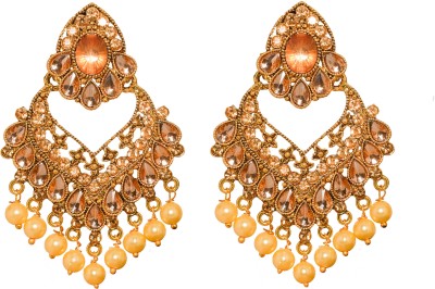 Afreen Golden traditional kundan drop earrings with pearls Pearl Alloy Drops & Danglers