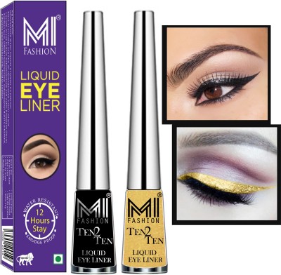 MI FASHION Quick Dry Liquid Long Stay High Shine Combo of 2 Pcs Water Resistent Cruelty Free 8 ml(Black,Shimmer Golden)