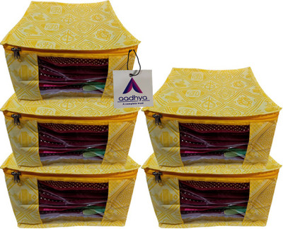 Aadhya High Quality Printed Pack of 5 pcs Non Woven Saree Cover & Travelling bags(Yellow)