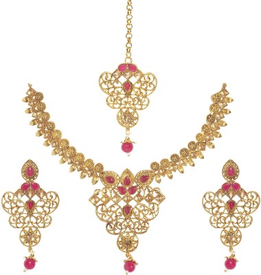 Shining Jewel Brass Gold-plated Gold, Pink Jewellery Set(Pack of 1)