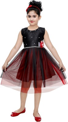 ZOOBA Girls Midi/Knee Length Festive/Wedding Dress(Red, Sleeveless)