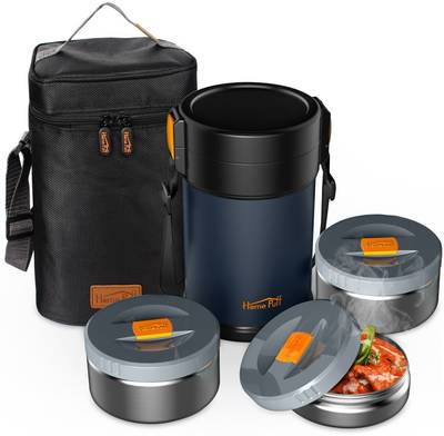 Home Puff Contigo-L Lunch Box Stainless Steel Vacuum Insulated, with Bag. 3 Containers Lunch Box