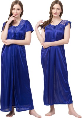 Rangmor Women Nighty with Robe(Blue)